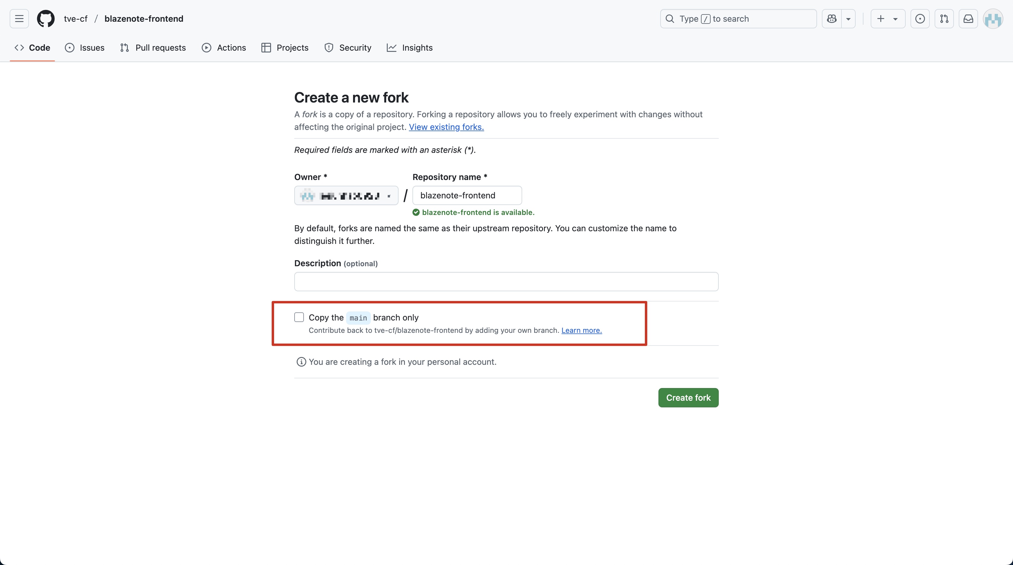 uncheck main branch frontend